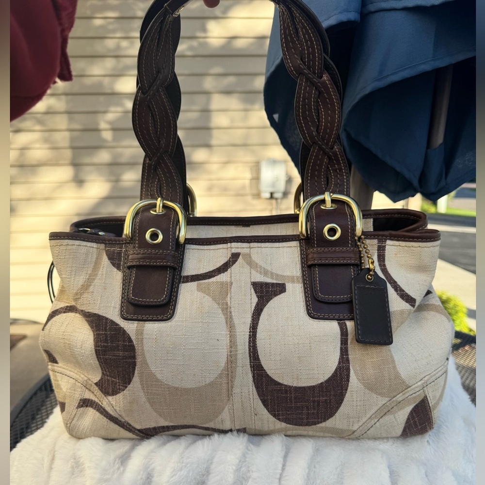 Brown and beige coach tote